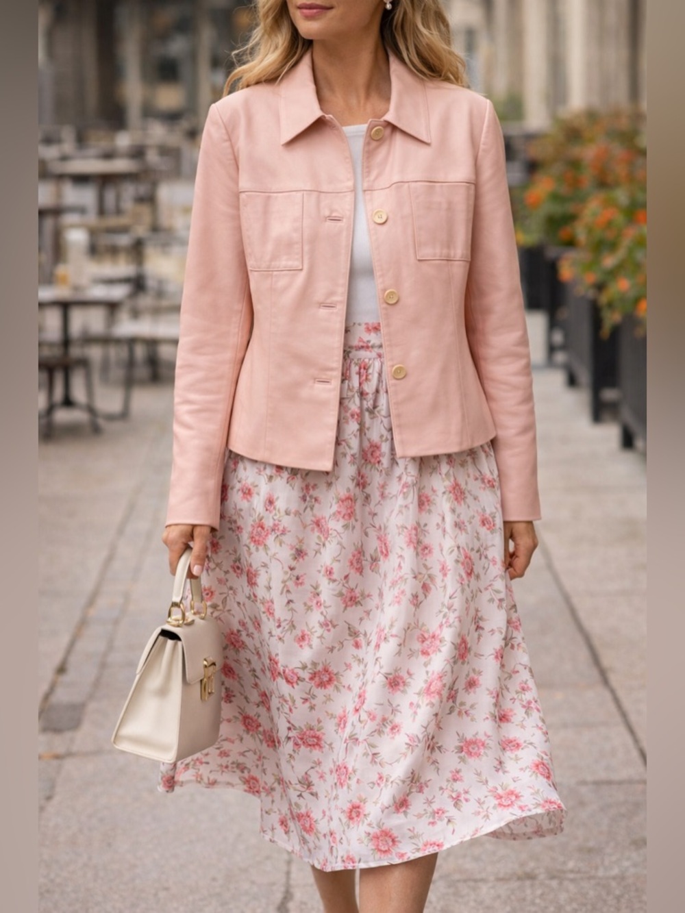 Talbots Leather Soft Pink Button-Front Blazer EUC 14 p